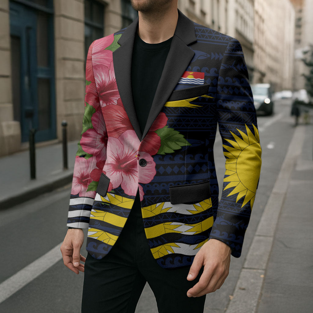Kiribati Blazer Tropical Pink Hibiscus Flowers Polynesian Tribal