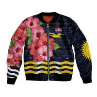 Kiribati Bomber Jacket Tropical Pink Hibiscus Flowers Polynesian Tribal