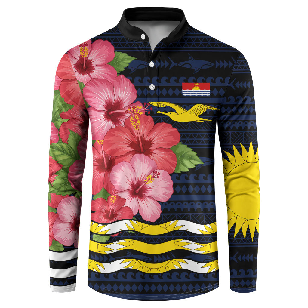 Kiribati Button Sweatshirt Tropical Pink Hibiscus Flowers Polynesian Tribal