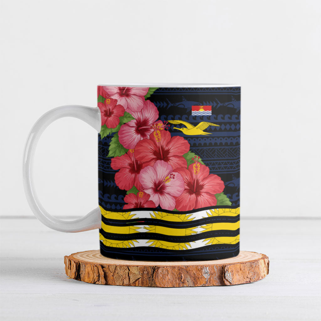 Kiribati Ceramic Mug Tropical Pink Hibiscus Flowers Polynesian Tribal