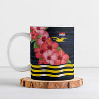 Kiribati Ceramic Mug Tropical Pink Hibiscus Flowers Polynesian Tribal