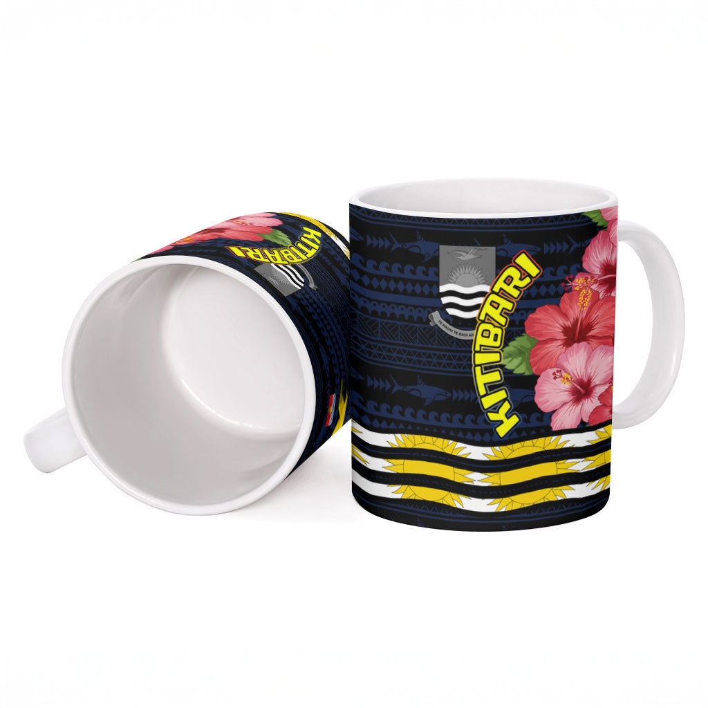 Kiribati Ceramic Mug Tropical Pink Hibiscus Flowers Polynesian Tribal