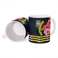 Kiribati Ceramic Mug Tropical Pink Hibiscus Flowers Polynesian Tribal
