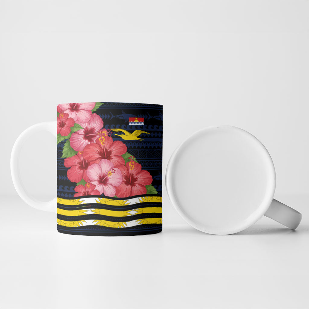 Kiribati Ceramic Mug Tropical Pink Hibiscus Flowers Polynesian Tribal