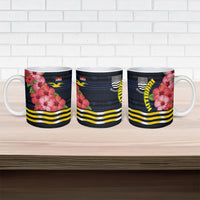 Kiribati Ceramic Mug Tropical Pink Hibiscus Flowers Polynesian Tribal