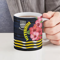 Kiribati Ceramic Mug Tropical Pink Hibiscus Flowers Polynesian Tribal
