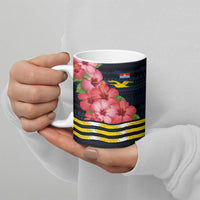 Kiribati Ceramic Mug Tropical Pink Hibiscus Flowers Polynesian Tribal