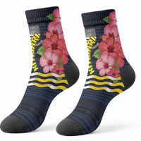 Kiribati Crew Socks Tropical Pink Hibiscus Flowers Polynesian Tribal TS04 - Polynesian Pride
