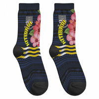 Kiribati Crew Socks Tropical Pink Hibiscus Flowers Polynesian Tribal TS04 - Polynesian Pride