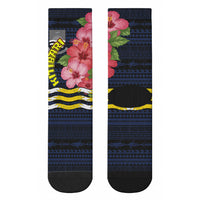 Kiribati Crew Socks Tropical Pink Hibiscus Flowers Polynesian Tribal TS04 - Polynesian Pride