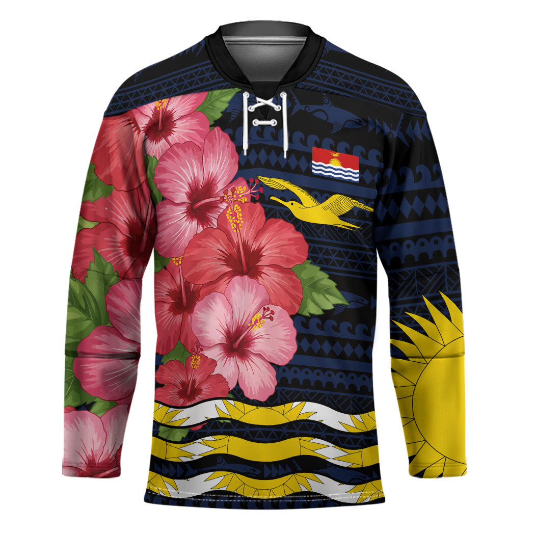 Kiribati Hockey Jersey Tropical Pink Hibiscus Flowers Polynesian Tribal