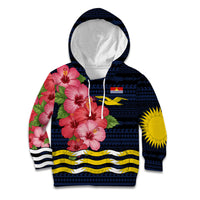 Kiribati Kid Hoodie Tropical Pink Hibiscus Flowers Polynesian Tribal TS04 Hoodie Blue Black - Polynesian Pride