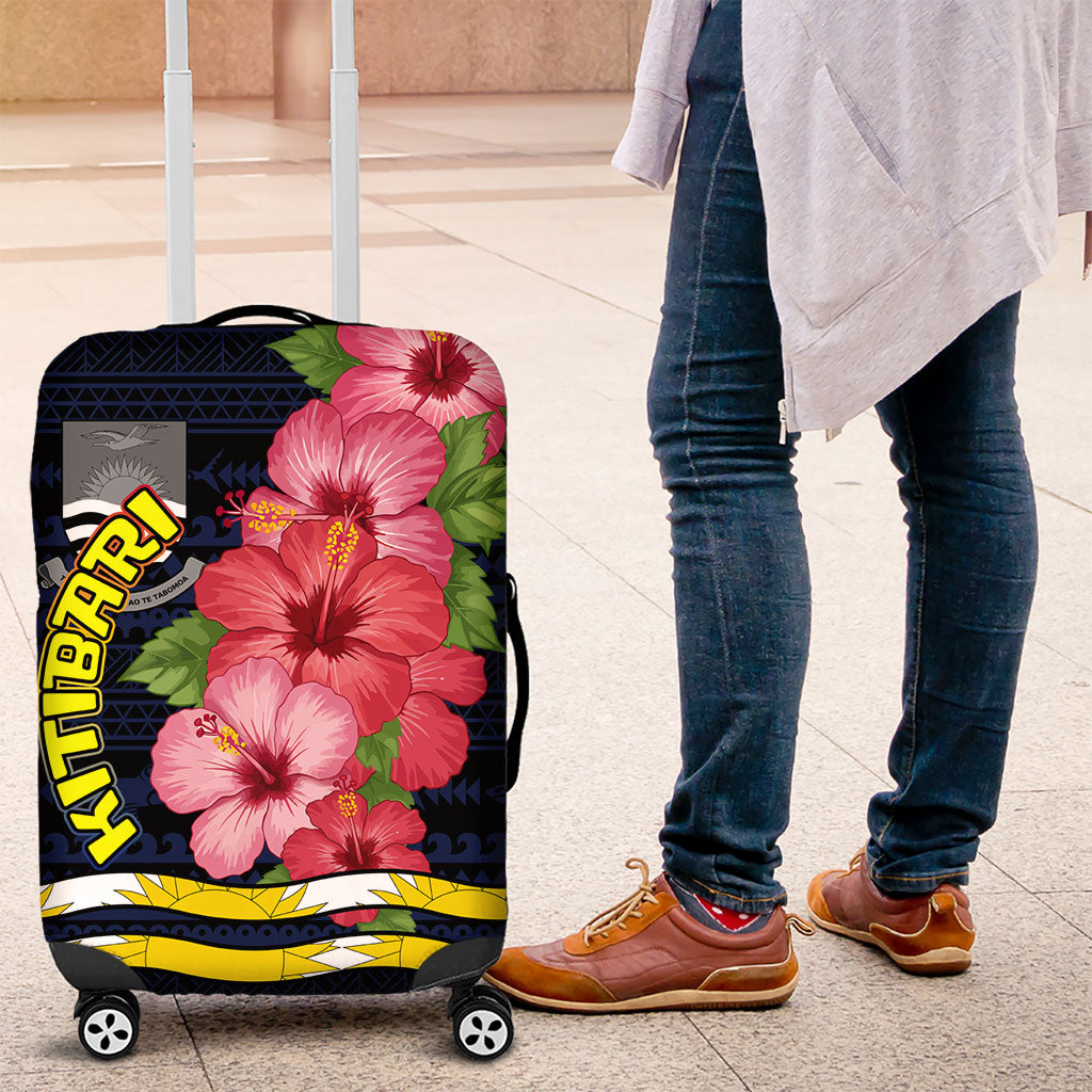 Kiribati Luggage Cover Tropical Pink Hibiscus Flowers Polynesian Tribal