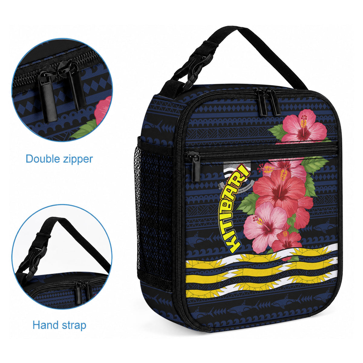 Kiribati Lunch Bag Tropical Pink Hibiscus Flowers Polynesian Tribal TS04 - Polynesian Pride