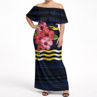 Kiribati Off Shoulder Maxi Dress Tropical Pink Hibiscus Flowers Polynesian Tribal TS04 Women Blue Black - Polynesian Pride
