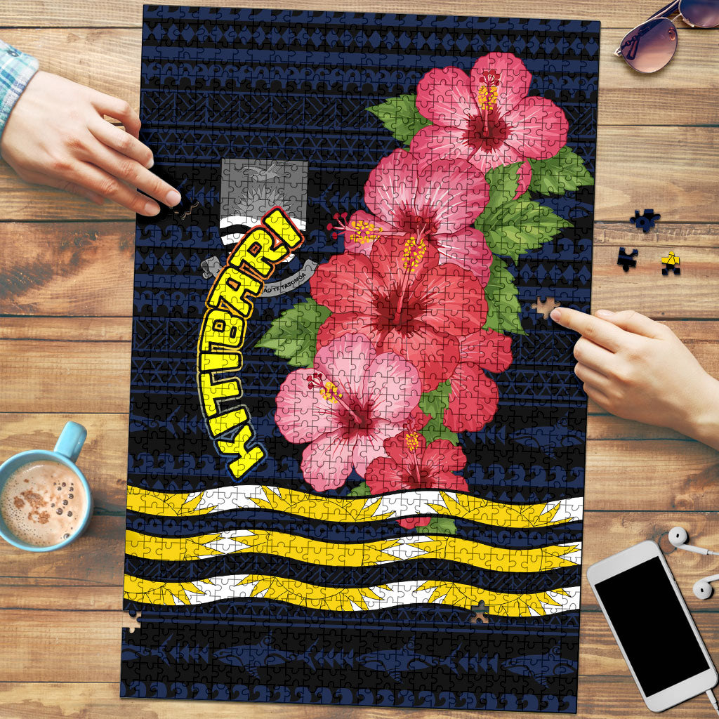 Kiribati Puzzle Tropical Pink Hibiscus Flowers Polynesian Tribal