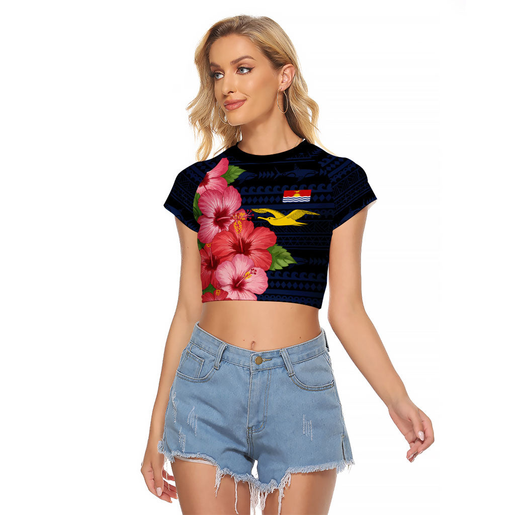 Kiribati Raglan Cropped T Shirt Tropical Pink Hibiscus Flowers Polynesian Tribal