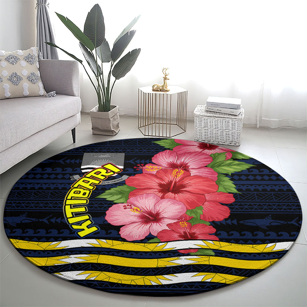Kiribati Round Carpet Tropical Pink Hibiscus Flowers Polynesian Tribal TS04 - Polynesian Pride