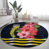 Kiribati Round Carpet Tropical Pink Hibiscus Flowers Polynesian Tribal TS04 - Polynesian Pride