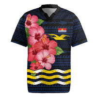 Kiribati Rugby Jersey Tropical Pink Hibiscus Flowers Polynesian Tribal TS04 Blue Black - Polynesian Pride