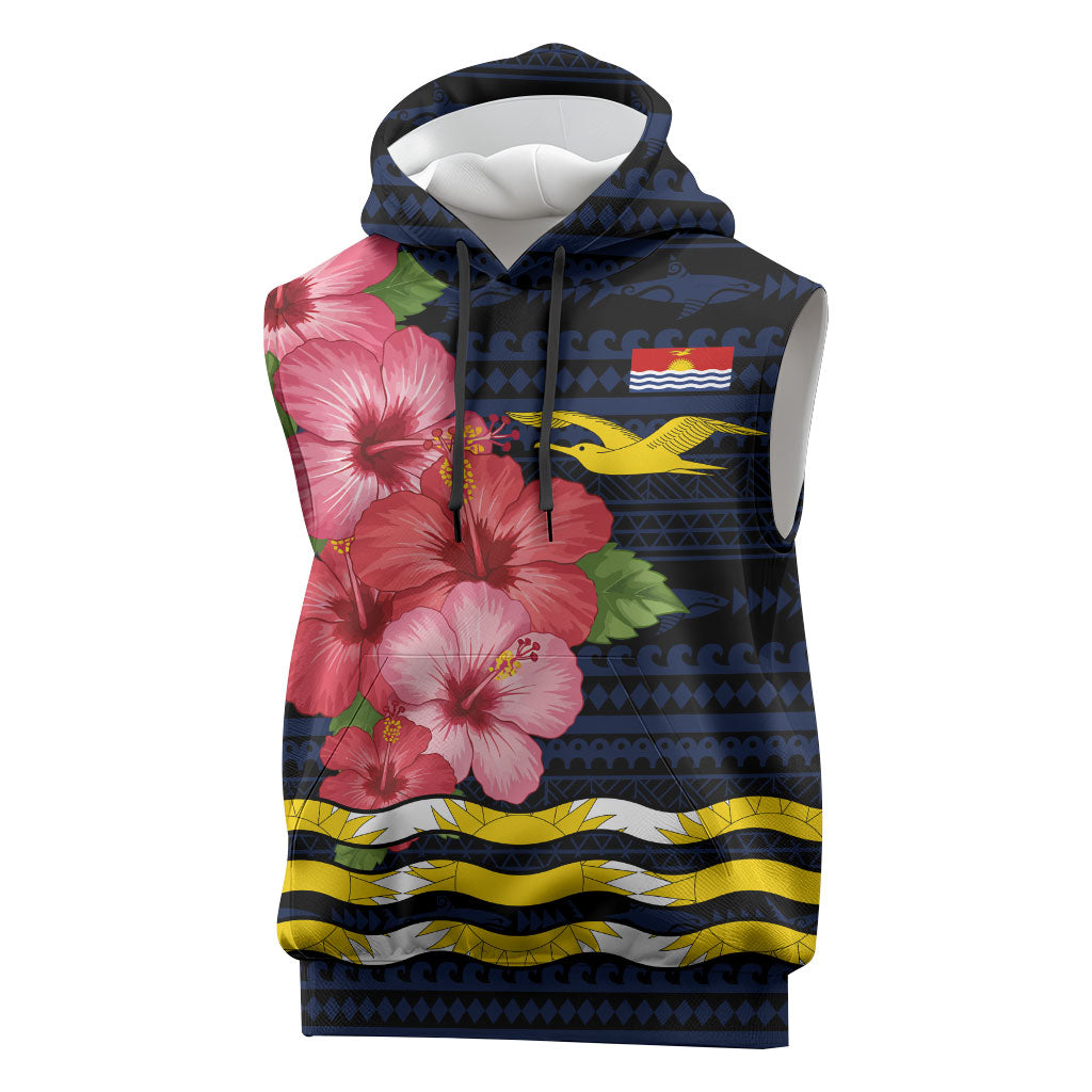 Kiribati Sleeveless Hoodie Tropical Pink Hibiscus Flowers Polynesian Tribal