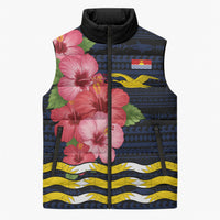 Kiribati Sleeveless Puffer Jacket Tropical Pink Hibiscus Flowers Polynesian Tribal TS04 Unisex Blue Black - Polynesian Pride