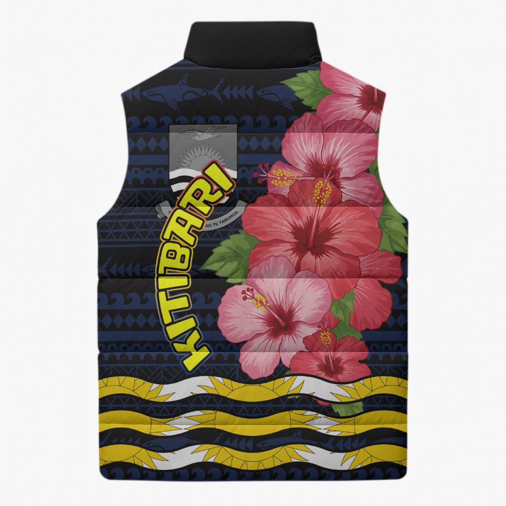 Kiribati Sleeveless Puffer Jacket Tropical Pink Hibiscus Flowers Polynesian Tribal TS04 - Polynesian Pride