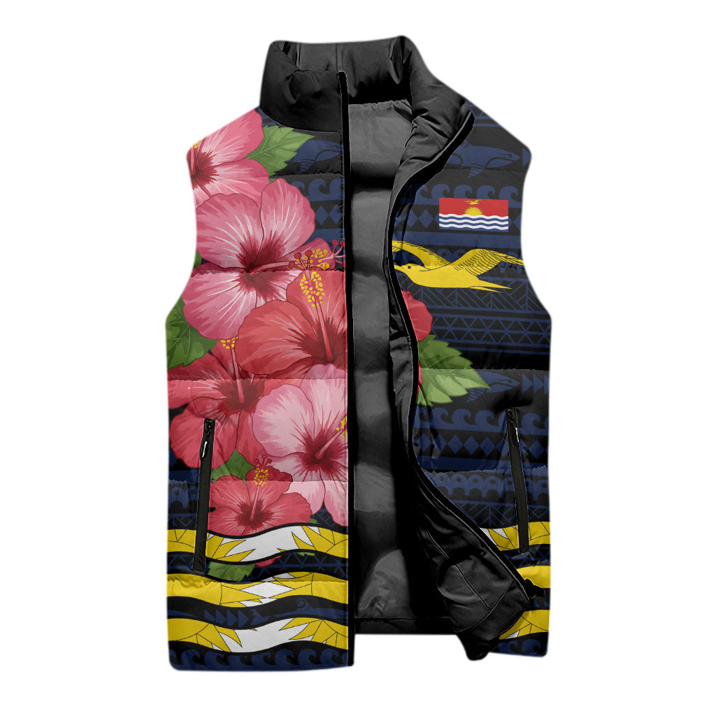 Kiribati Sleeveless Puffer Jacket Tropical Pink Hibiscus Flowers Polynesian Tribal TS04 - Polynesian Pride
