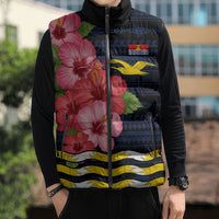 Kiribati Sleeveless Puffer Jacket Tropical Pink Hibiscus Flowers Polynesian Tribal TS04 - Polynesian Pride