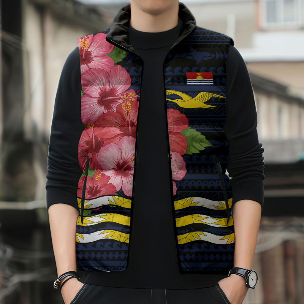 Kiribati Sleeveless Puffer Jacket Tropical Pink Hibiscus Flowers Polynesian Tribal TS04 - Polynesian Pride
