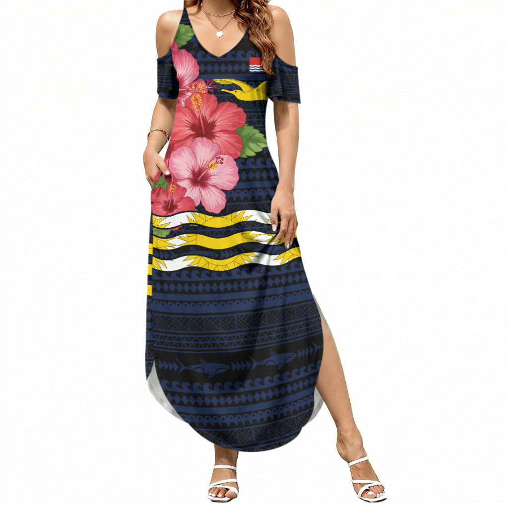 Kiribati Summer Maxi Dress Tropical Pink Hibiscus Flowers Polynesian Tribal