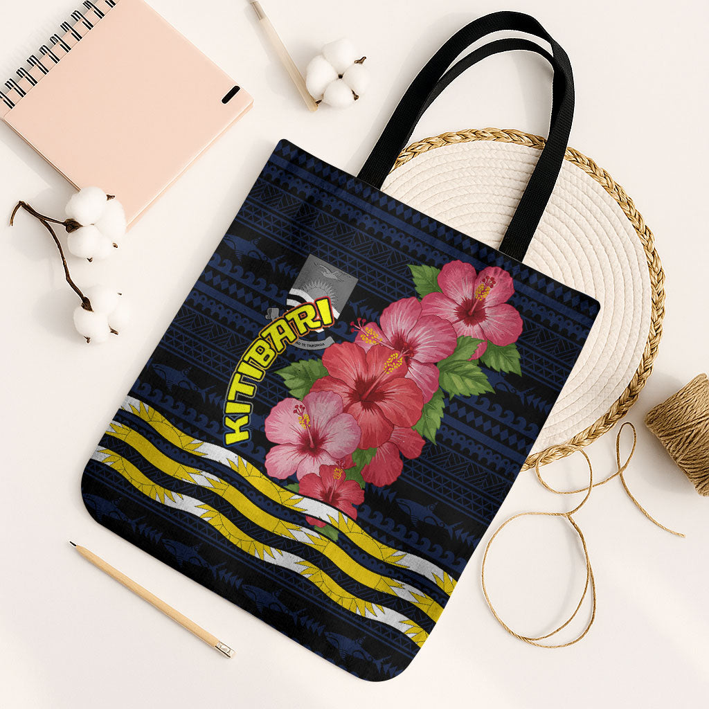 Kiribati Tote Bag Tropical Pink Hibiscus Flowers Polynesian Tribal