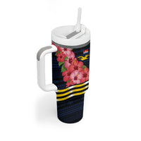 Kiribati Tumbler With Handle Tropical Pink Hibiscus Flowers Polynesian Tribal TS04 - Polynesian Pride