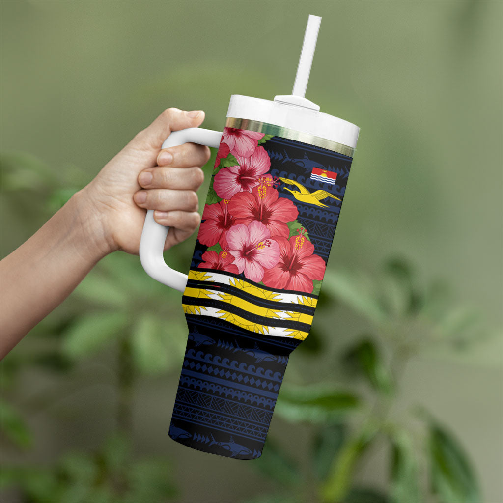 Kiribati Tumbler With Handle Tropical Pink Hibiscus Flowers Polynesian Tribal TS04 - Polynesian Pride