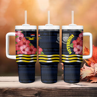 Kiribati Tumbler With Handle Tropical Pink Hibiscus Flowers Polynesian Tribal TS04 - Polynesian Pride