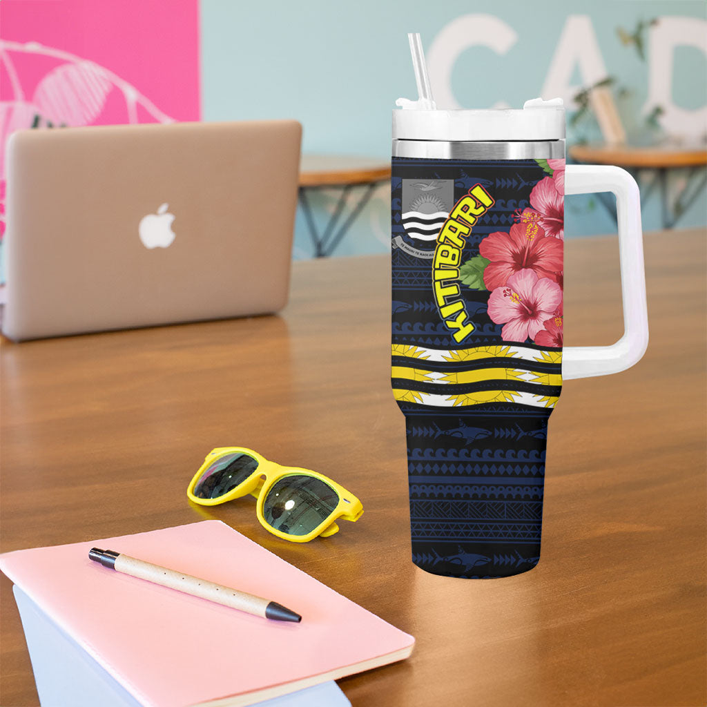 Kiribati Tumbler With Handle Tropical Pink Hibiscus Flowers Polynesian Tribal TS04 - Polynesian Pride