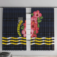 Kiribati Window Curtain Tropical Pink Hibiscus Flowers Polynesian Tribal TS04 With Hooks Blue Black - Polynesian Pride
