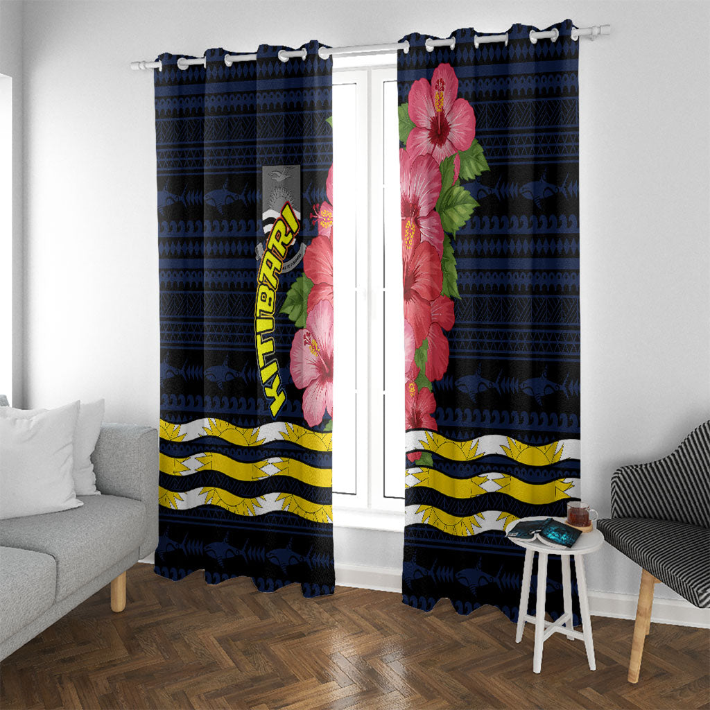 Kiribati Window Curtain Tropical Pink Hibiscus Flowers Polynesian Tribal TS04 With Grommets Blue Black - Polynesian Pride