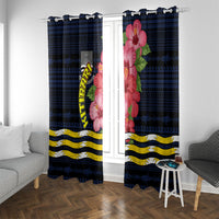Kiribati Window Curtain Tropical Pink Hibiscus Flowers Polynesian Tribal TS04 With Grommets Blue Black - Polynesian Pride