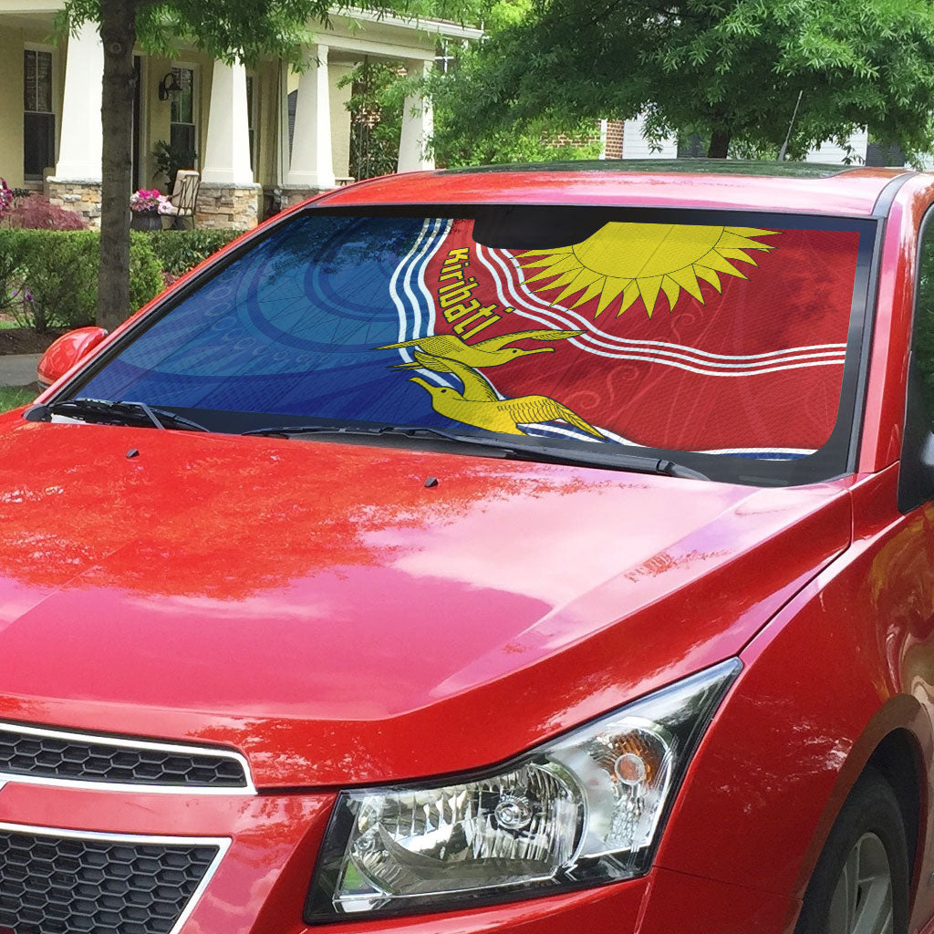 Kiribati Flag Coat Of Arms Auto Sun Shade Sun Rising Frigatebird Pacific Island Tribal Pattern TS04 - Polynesian Pride