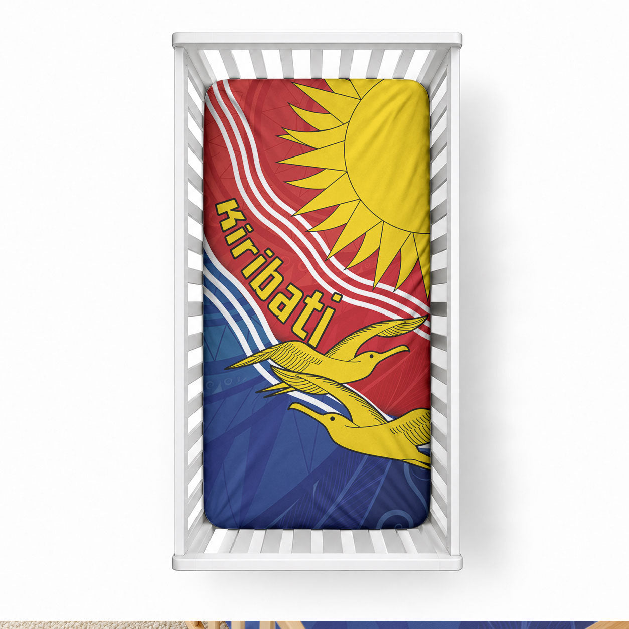 Kiribati Flag Coat Of Arms Baby Bed Cover Sun Rising Frigatebird Pacific Island Tribal Pattern TS04 28 × 52 in Red Yellow - Polynesian Pride
