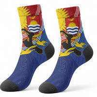 Kiribati Flag Coat Of Arms Crew Socks Sun Rising Frigatebird Pacific Island Tribal Pattern TS04 - Polynesian Pride
