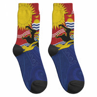 Kiribati Flag Coat Of Arms Crew Socks Sun Rising Frigatebird Pacific Island Tribal Pattern TS04 - Polynesian Pride