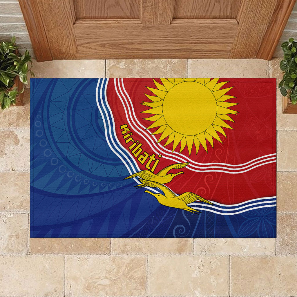 Kiribati Flag Coat Of Arms Rubber Doormat Sun Rising Frigatebird Pacific Island Tribal Pattern TS04 Red Yellow - Polynesian Pride