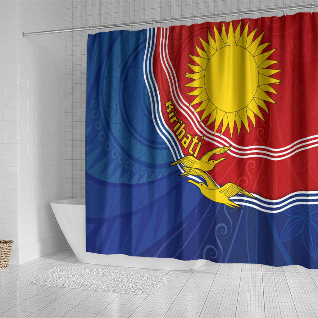 Kiribati Flag Coat Of Arms Shower Curtain Sun Rising Frigatebird Pacific Island Tribal Pattern TS04 - Polynesian Pride