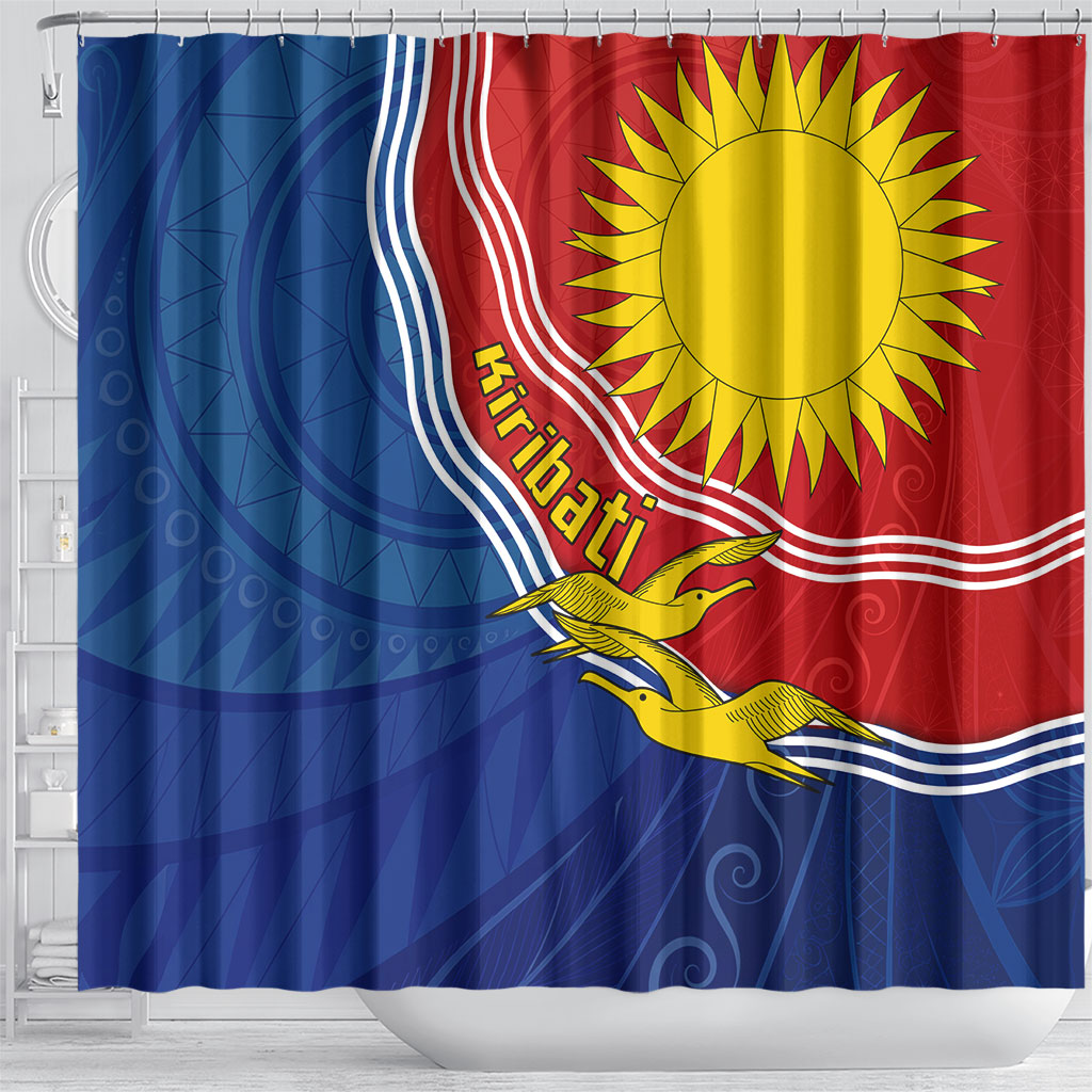 Kiribati Flag Coat Of Arms Shower Curtain Sun Rising Frigatebird Pacific Island Tribal Pattern TS04 - Polynesian Pride