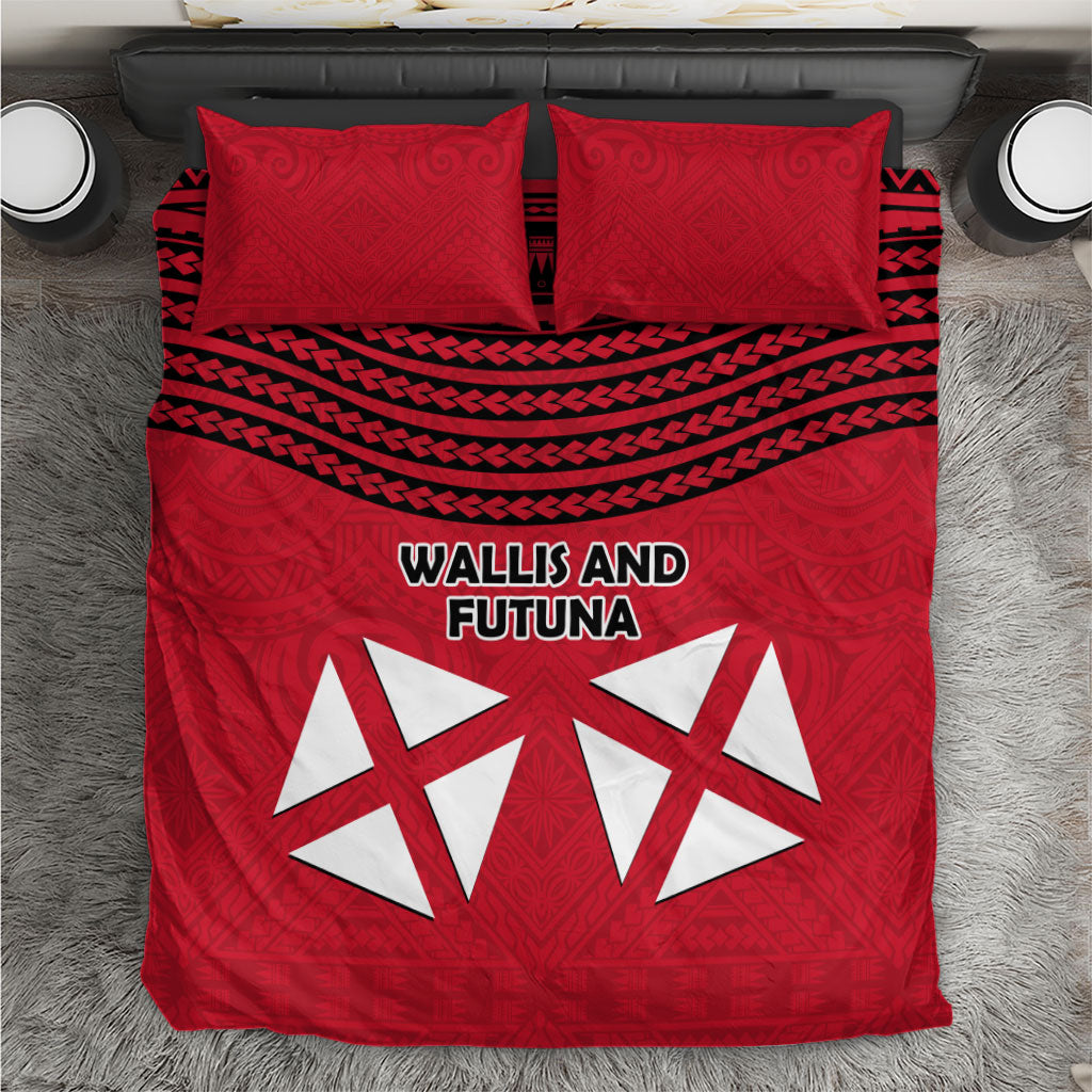 Wallis And Futuna Bedding Set Polynesian Tattoo Flag Map TS04 Red Black - Polynesian Pride