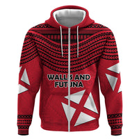Wallis And Futuna Hoodie Polynesian Tattoo Flag Map TS04 Zip Hoodie Red Black - Polynesian Pride