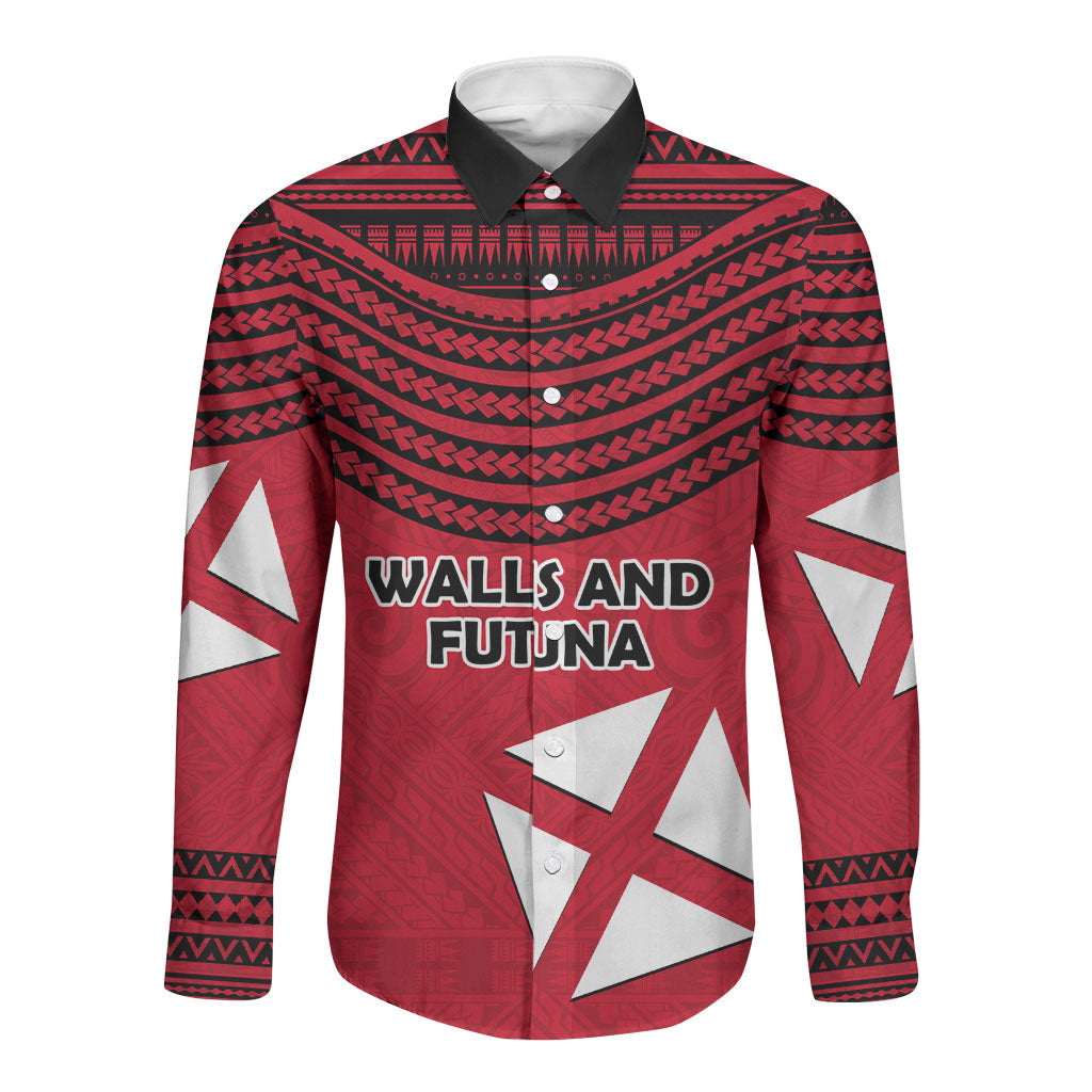 Wallis And Futuna Long Sleeve Button Shirt Polynesian Tattoo Flag Map TS04 Unisex Red Black - Polynesian Pride