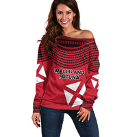 Wallis And Futuna Off Shoulder Sweater Polynesian Tattoo Flag Map TS04 Women Red Black - Polynesian Pride